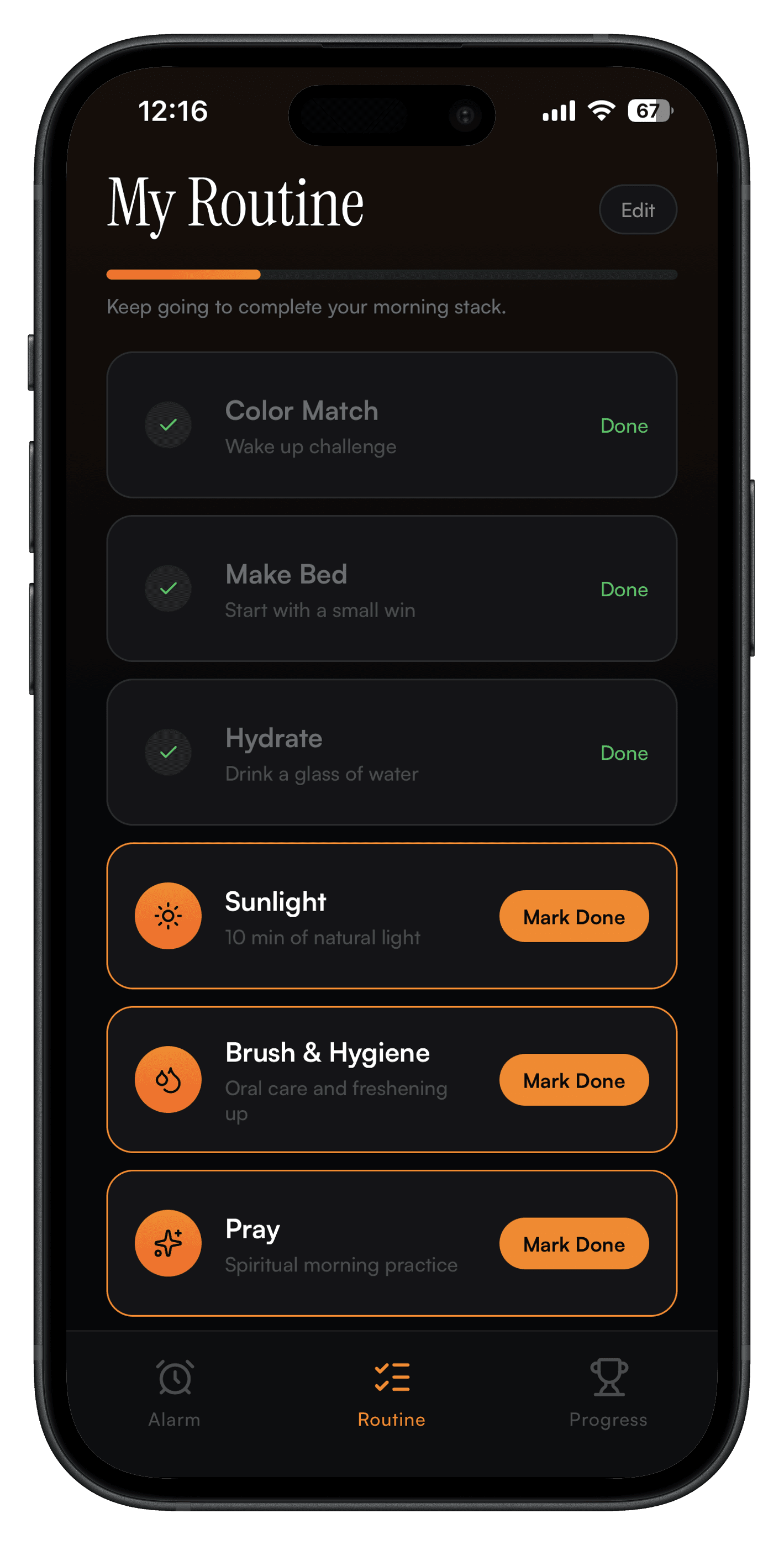 Morning routine screen