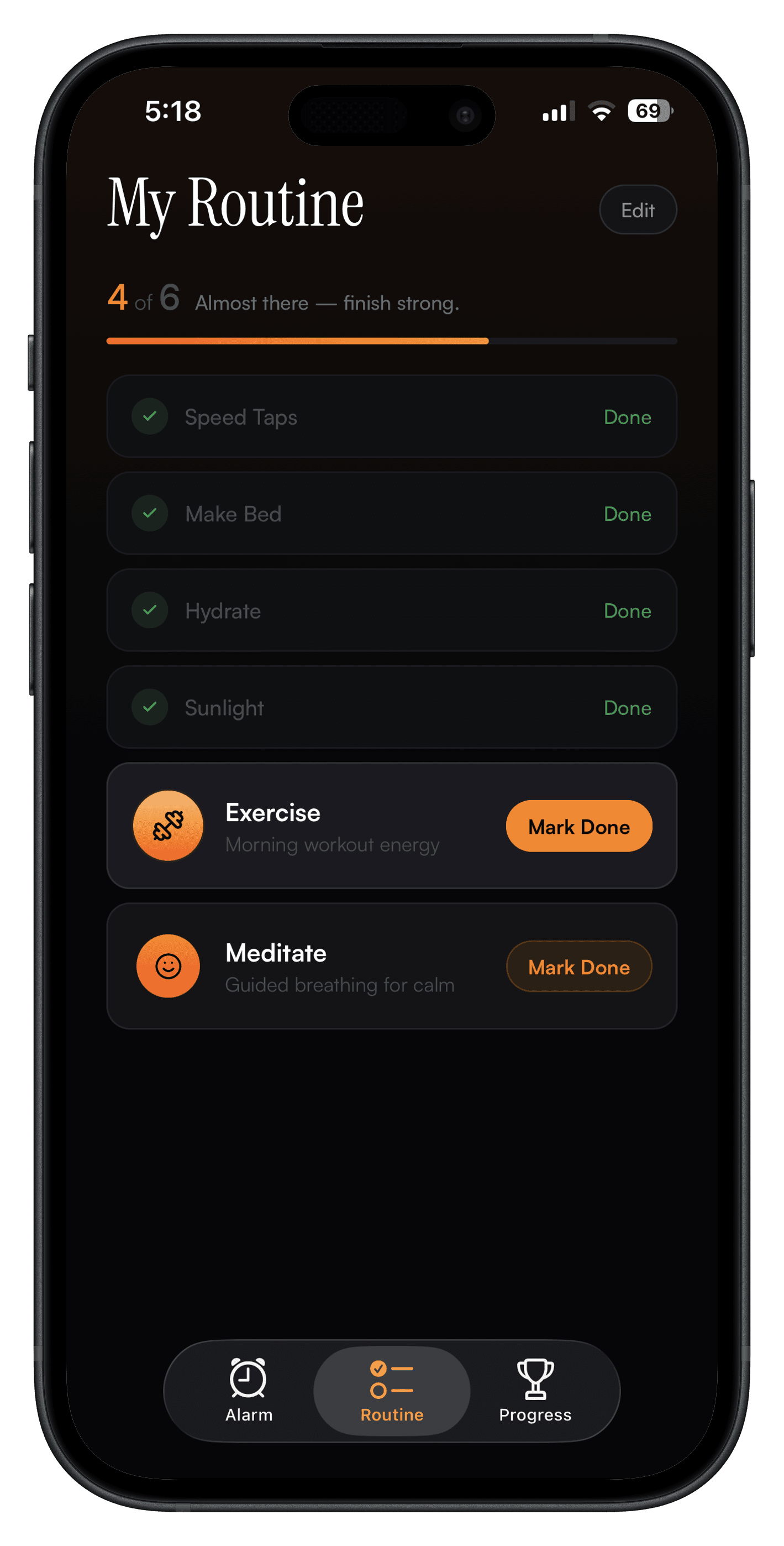 Morning routine screen